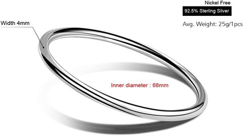 Meilanduo Solid 925 Sterling Silver 4mm High Polished Round Circle Bangle Shiny Minimalist Bangle Bracelet for Women Girls (68mm for Large Wrists) in Saudi Arabia