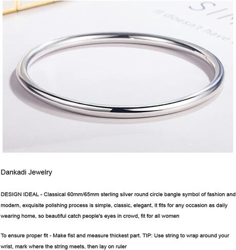 Meilanduo Solid 925 Sterling Silver 4mm High Polished Round Circle Bangle Shiny Minimalist Bangle Bracelet for Women Girls (68mm for Large Wrists) in Saudi Arabia