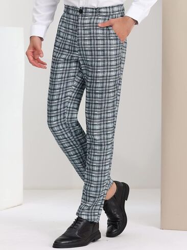 Lars Amadeus Men's Plaid Dress Pants Classic Fit Formal Plaid Slacks Prom Checked Trousers in Saudi Arabia