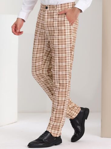 Lars Amadeus Men's Plaid Dress Pants Classic Fit Formal Plaid Slacks Prom Checked Trousers in Saudi Arabia