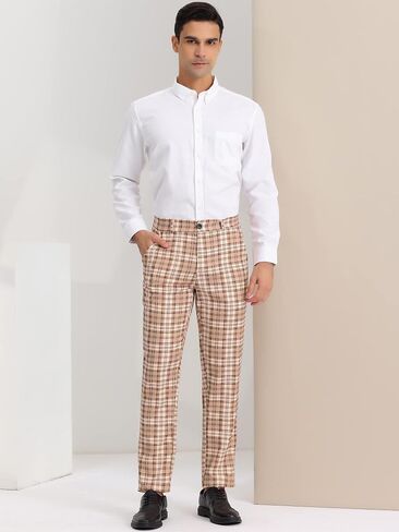 Lars Amadeus Men's Plaid Dress Pants Classic Fit Formal Plaid Slacks Prom Checked Trousers in Saudi Arabia