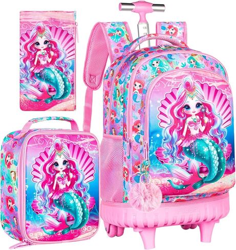 AGSDON 3PCS Rolling Backpack for Boys, Kids Roller Wheels Bookbag, Wheeled School Bag with Lunch Bag - Dinosaur in Kuwait