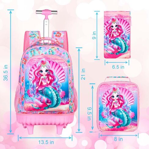 AGSDON 3PCS Rolling Backpack for Boys, Kids Roller Wheels Bookbag, Wheeled School Bag with Lunch Bag - Dinosaur in Kuwait