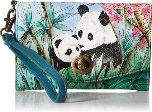 Anna by Anuschka Hand Painted Women’s Genuine Leather - Vintage Wristlet Clutch - Lovable Pandas in Saudi Arabia