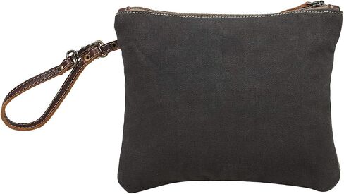 Myra Bag Puzzled Upcycled Canvas & Leather Pouch Wristlet Bag S-1565 in Saudi Arabia