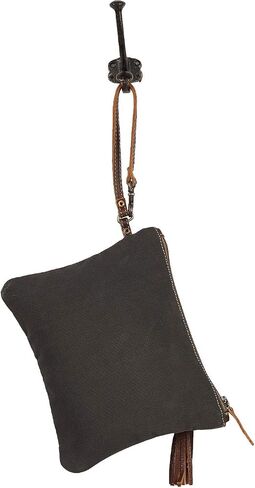 Myra Bag Puzzled Upcycled Canvas & Leather Pouch Wristlet Bag S-1565 in Saudi Arabia