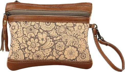 Myra Bag Orange Sparsh Upcycled Canvas & Leather Pouch Wristlet Bag S-1585 in Saudi Arabia