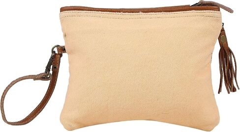 Myra Bag Orange Sparsh Upcycled Canvas & Leather Pouch Wristlet Bag S-1585 in Saudi Arabia