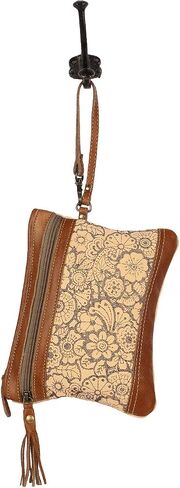 Myra Bag Orange Sparsh Upcycled Canvas & Leather Pouch Wristlet Bag S-1585 in Saudi Arabia