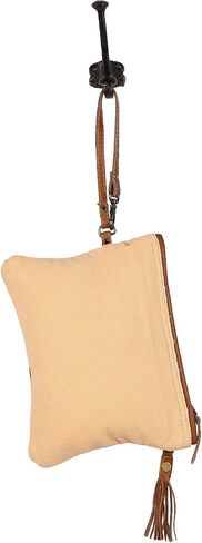 Myra Bag Orange Sparsh Upcycled Canvas & Leather Pouch Wristlet Bag S-1585 in Saudi Arabia