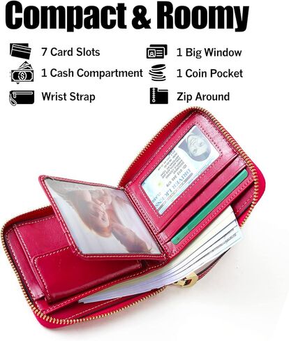 UMODE محفظة صغيرة للنساء جلد طبيعي انغلق RFID حجب حامل بطاقة سليم المدمجة السيدات محفظة ثنائية الطي مع السوار in Kuwait