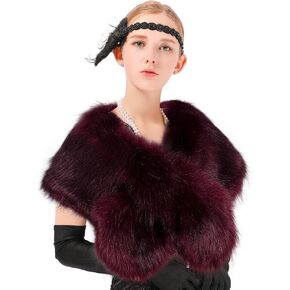Yetagoo Winter Faux Fur Scarf Wrap Collar Shrug for Coat Wedding Evening 1920s Party
