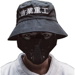 Niepce Inc Streetwear Black Men's Bucket Hat with Strings