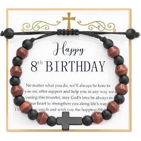 Lanqueen Little Boys Wooden Beads 3-10th Birthday Cross Bracelet Gifts for Little Boys/Son/Grandson/Nephew