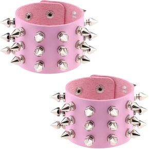 FM FM42 Multicolor PU Simulated Leather Silvert-tone Spikes Rivets Adjustable Buckle Bracelet, Pack of 2 PCs in Kuwait