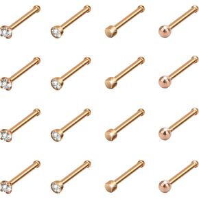 CrazyPiercing 16 قطعة ترصيع الأنف مجموعة 20G حلقات الأنف الفولاذ المقاوم للصدأ العظام ثقب الأنف ترصيع جولة تشيكوسلوفاكيا الأنف ثقب المجوهرات للرجال / النساء in Kuwait