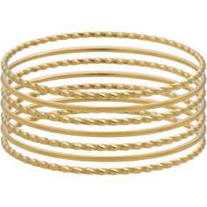 Edforce Stainless Steel Women's Twisted Thin Round Stackable Bangle Bracelet, Set of 7