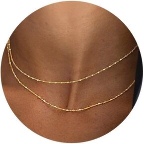 MBW Dainty Choker Necklace for Women, 14K Gold Plated Layered Cube Chain Necklaces for Women Trendy Simple Layering Necklaces Waterproof Gold Jewelry Sets for Women Girls Gift