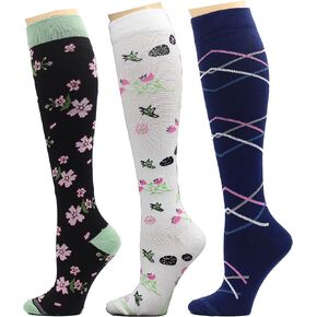 REXX 3 Pairs Women's Knee-high Therapeutic Graduated Anti-Fatigue 8-15mmHg Combed Cotton Compression Socks in Kuwait