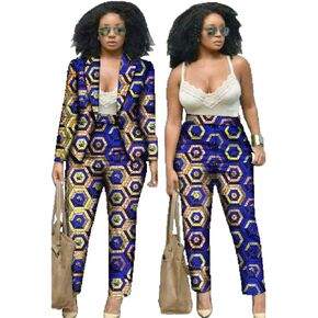 Women African Print Coat Kente Top and Pants Blazer Suit Sets