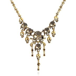 قلادة الهالوين الشرير، قلادة على شكل جمجمة قوطية على شكل عظمة، قلادة على شكل مريلة، مجوهرات للنساء in Kuwait