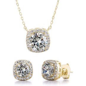 Devin Rose Stud Halo Cushion Shaped Earrings for Women and 18 Inch Necklace for Women Jewelry Set made with Faceted Crystals