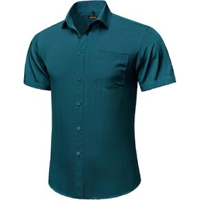 DiBanGu Men's Casual Dress Shirt Cotton Short Sleeve Button Down Shirts Regular Fit Paisley Solid Contrast Design in Saudi Arabia