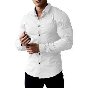 Elanbells Men Athletic Fit Dress Shirts Long Sleeve Casual Fitted Button Down Shirts
