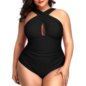 Daci Womens Front Cross Plus Size One Piece Swimsuits Tummy Control Keyhole Bathing Suits Swimwear
