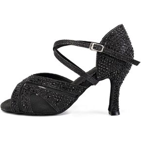 DKZSYIM Women Rhinestone Latin Ballroom Dance Shoes Bachata Salsa Practice Performance Dance Shoes,Model QJW1025