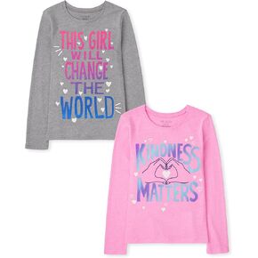 The Children's Place girls The Children's Place Long Sleeve Graphic T- 2-pack Shirt, Kindness, Medium US in Kuwait