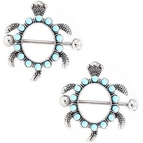 IPINK- زوج من تصميم السلحفاة مع أغطية حلمات Aqua Gems 14G in Kuwait