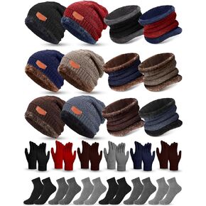 24 قطعة قبعة الشتاء وشاح قفازات الجوارب مجموعة مترهل متماسكة قبعة الجمجمة بيني الصوف مبطن قبعة محبوكة بطانة الصوف الرقبة الدافئة الجراميق جورب دافئ للنساء الرجال الطقس البارد، متعدد الألوان in Kuwait