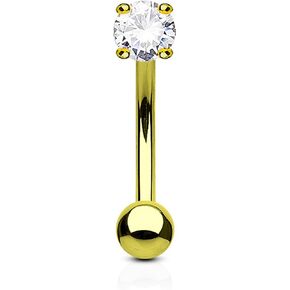 Forbidden Body Jewelry 16g 8mm Surgical Steel Curved Barbell w/Solitaire CZ for Daith, Eyebrow & Rook Piercings