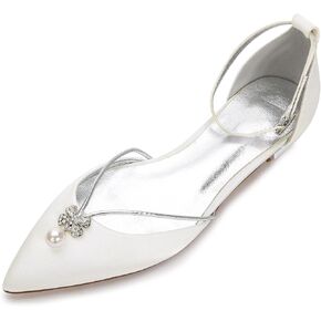 Lady Elegant Pointed Toe Satin Dress Flats Shoes with Pearl and Crystals in Saudi Arabia