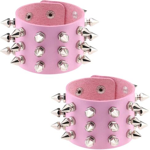 FM FM42 Multicolor PU Simulated Leather Silvert-tone Spikes Rivets Adjustable Buckle Bracelet, Pack of 2 PCs in Kuwait