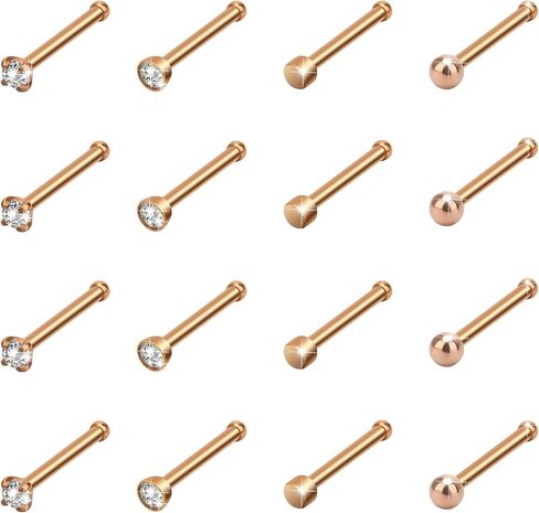 CrazyPiercing 16 قطعة ترصيع الأنف مجموعة 20G حلقات الأنف الفولاذ المقاوم للصدأ العظام ثقب الأنف ترصيع جولة تشيكوسلوفاكيا الأنف ثقب المجوهرات للرجال / النساء in Kuwait