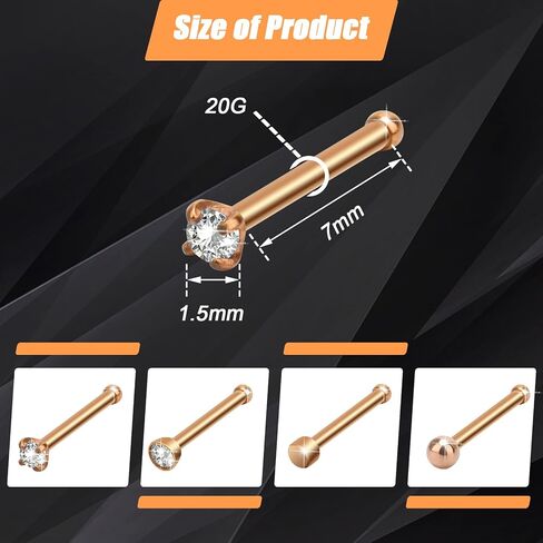 CrazyPiercing 16 قطعة ترصيع الأنف مجموعة 20G حلقات الأنف الفولاذ المقاوم للصدأ العظام ثقب الأنف ترصيع جولة تشيكوسلوفاكيا الأنف ثقب المجوهرات للرجال / النساء in Kuwait