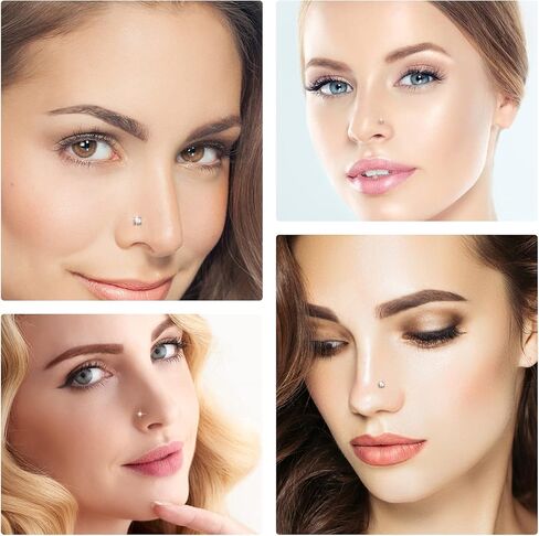 CrazyPiercing 16 قطعة ترصيع الأنف مجموعة 20G حلقات الأنف الفولاذ المقاوم للصدأ العظام ثقب الأنف ترصيع جولة تشيكوسلوفاكيا الأنف ثقب المجوهرات للرجال / النساء in Kuwait