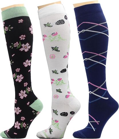 REXX 3 Pairs Women's Knee-high Therapeutic Graduated Anti-Fatigue 8-15mmHg Combed Cotton Compression Socks in Kuwait