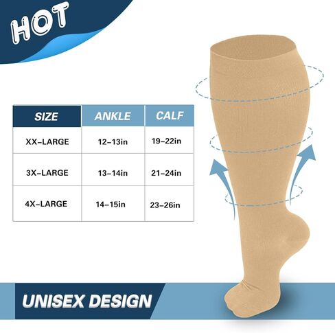 DHSO Plus Size Compression Socks for Women & Men, 20-30 mmhg Wide Calf Knee High Stockings for Circulation Support Recovery in Kuwait