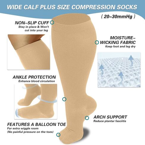 DHSO Plus Size Compression Socks for Women & Men, 20-30 mmhg Wide Calf Knee High Stockings for Circulation Support Recovery in Kuwait