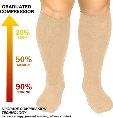 DHSO Plus Size Compression Socks for Women & Men, 20-30 mmhg Wide Calf Knee High Stockings for Circulation Support Recovery in Kuwait