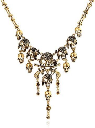قلادة الهالوين الشرير، قلادة على شكل جمجمة قوطية على شكل عظمة، قلادة على شكل مريلة، مجوهرات للنساء in Kuwait