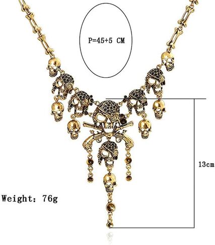 قلادة الهالوين الشرير، قلادة على شكل جمجمة قوطية على شكل عظمة، قلادة على شكل مريلة، مجوهرات للنساء in Kuwait