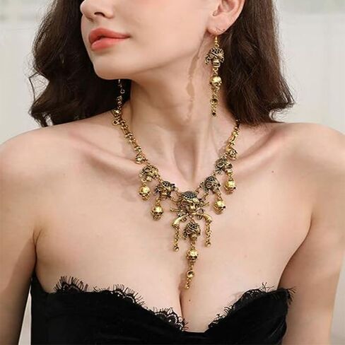 قلادة الهالوين الشرير، قلادة على شكل جمجمة قوطية على شكل عظمة، قلادة على شكل مريلة، مجوهرات للنساء in Kuwait