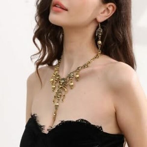 قلادة الهالوين الشرير، قلادة على شكل جمجمة قوطية على شكل عظمة، قلادة على شكل مريلة، مجوهرات للنساء in Kuwait