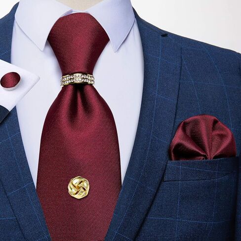 DiBanGu Mens Silk Solid Necktie, Gold Tie Tack with Chain, Gold Tie Ring, Pocket Square, Cuff Links Gift Box Set Formal in Saudi Arabia