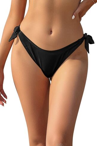 SHEKINI Women's Tie Side Thong Bikini Bottom High Cut V Cheeky Swimsuit Low Rise Swim Briefs in Kuwait