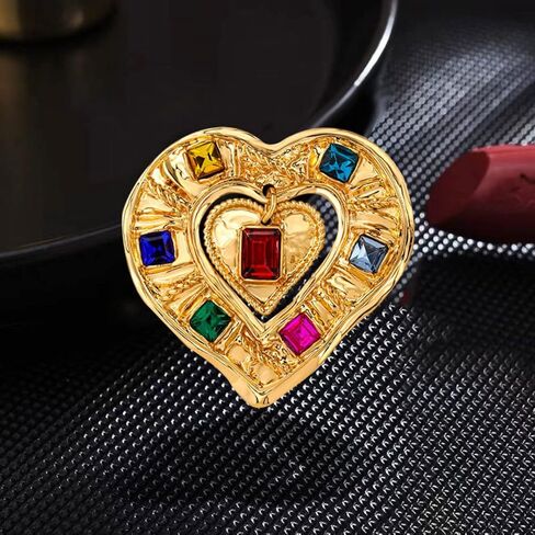 Heart Brooch Pin Gold Rhinestone Crystal Lapel Brooches for Women Girls Fashion Jewelry Gift in Saudi Arabia